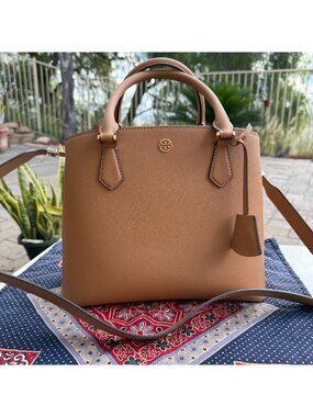 Tory Burch Robinson Triple Compartment Handbag with Shoulder Strap Cardamom